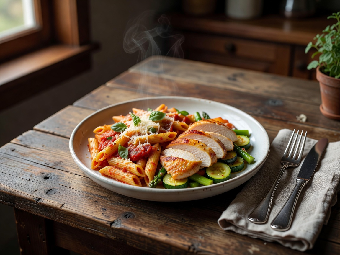 A well-plated quick weeknight dinner on a rustic table