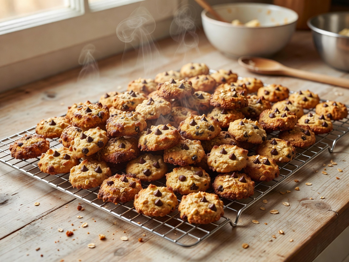 Freshly baked vegan cookies on a wire cooling rack